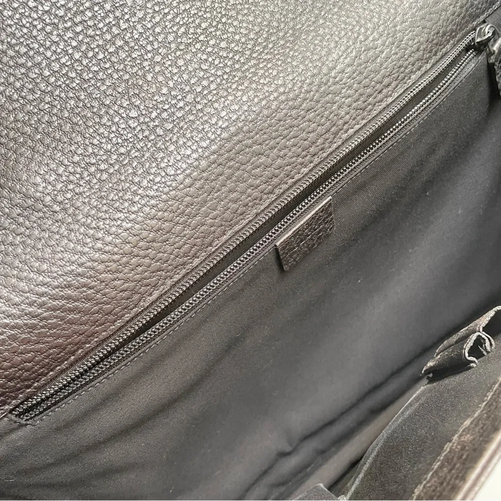 Gucci dark brown black pebbled leather unisex briefcase laptop bag